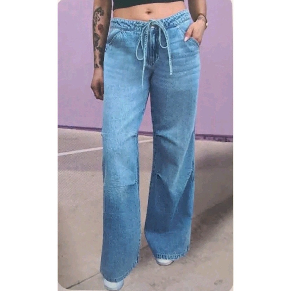 REWASH Wide-Leg Pants Low Rise Relaxed Sporty Jeans Women's Sz 5/27 100% Cotton